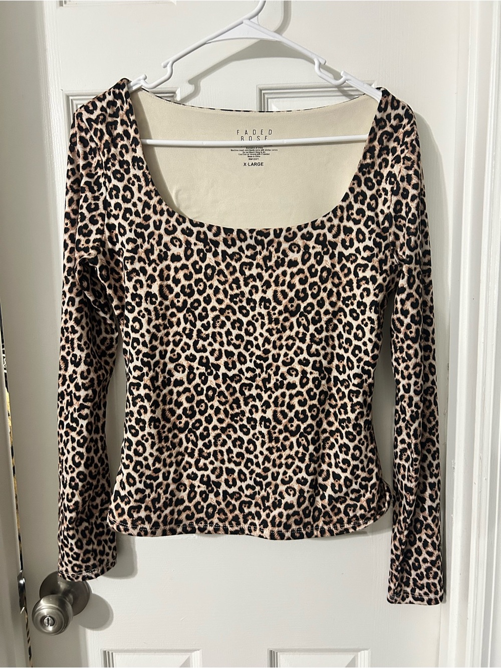 Leopard Print Long-Sleeve Top - Beige/Black